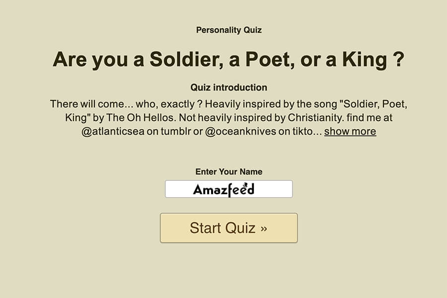 Soldier, Poet, or Kking quiz Question Answer